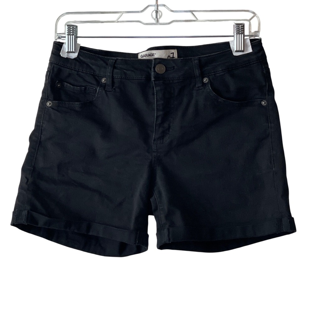 Garage Denim Shorts Womens Size 7 Black Mid-Rise Cuffed Stretch 5-Pocket Goth